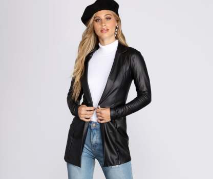 Classic Faux Leather Blazer - Lady Occasions