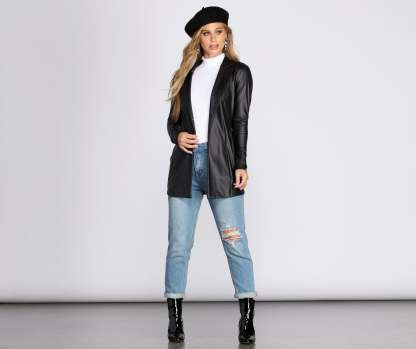 Classic Faux Leather Blazer - Lady Occasions