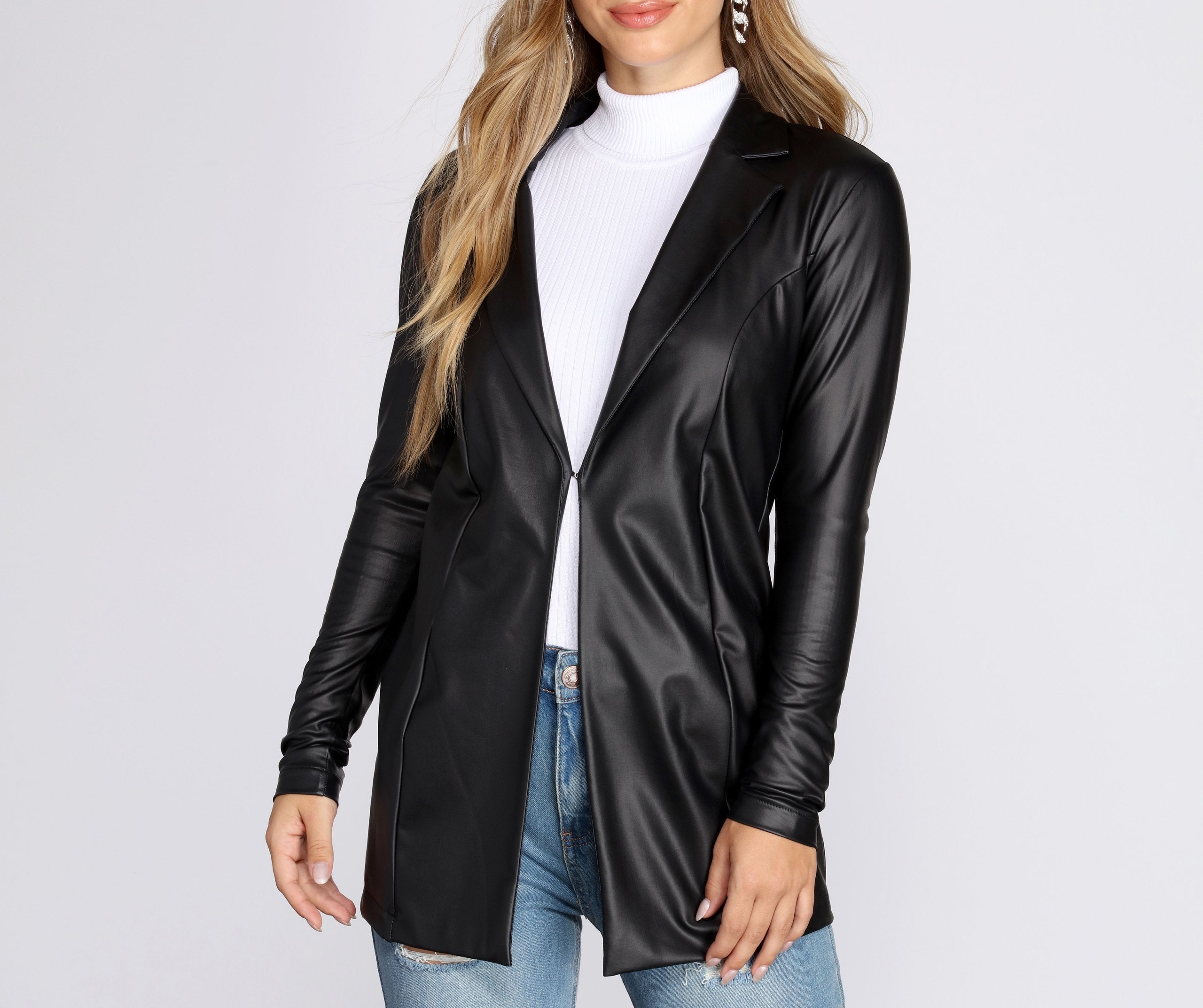 Classic Faux Leather Blazer - Lady Occasions