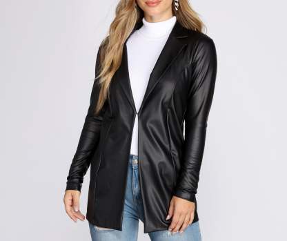 Classic Faux Leather Blazer - Lady Occasions