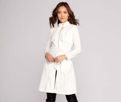 Feminine Flare Zip Up Trench Coat - Lady Occasions