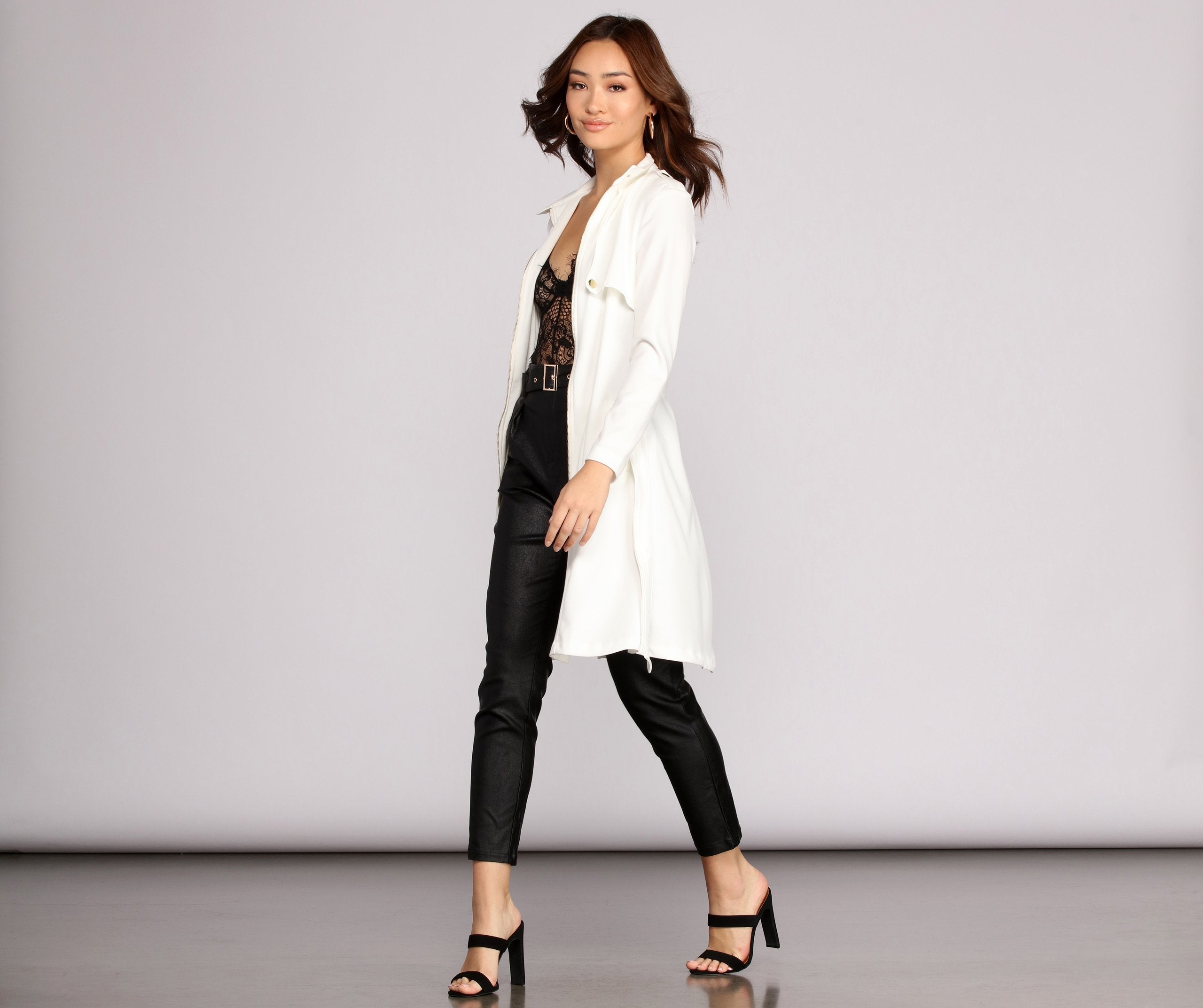Feminine Flare Zip Up Trench Coat - Lady Occasions