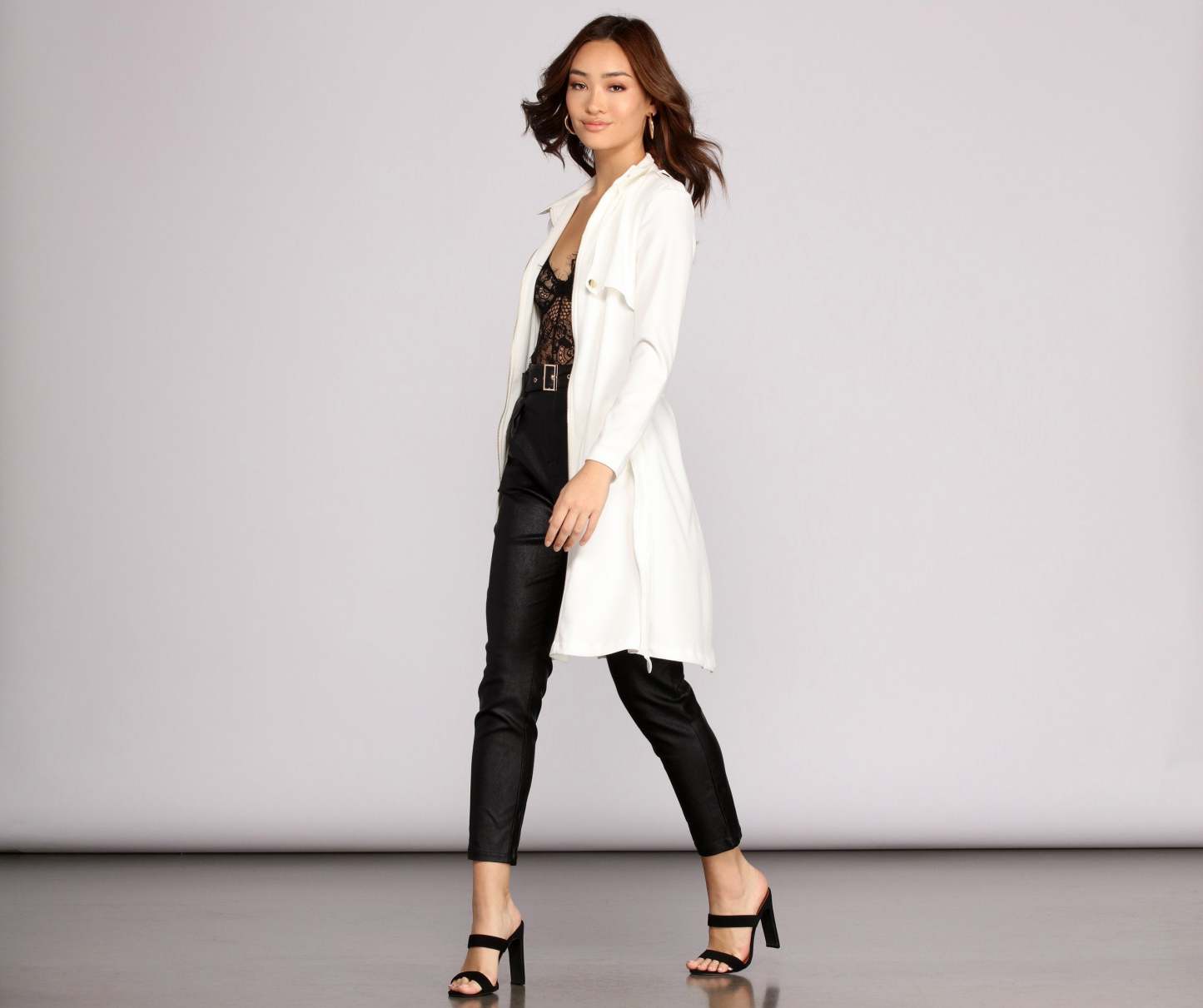 Feminine Flare Zip Up Trench Coat - Lady Occasions