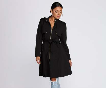 Feminine Flare Zip Up Trench Coat - Lady Occasions