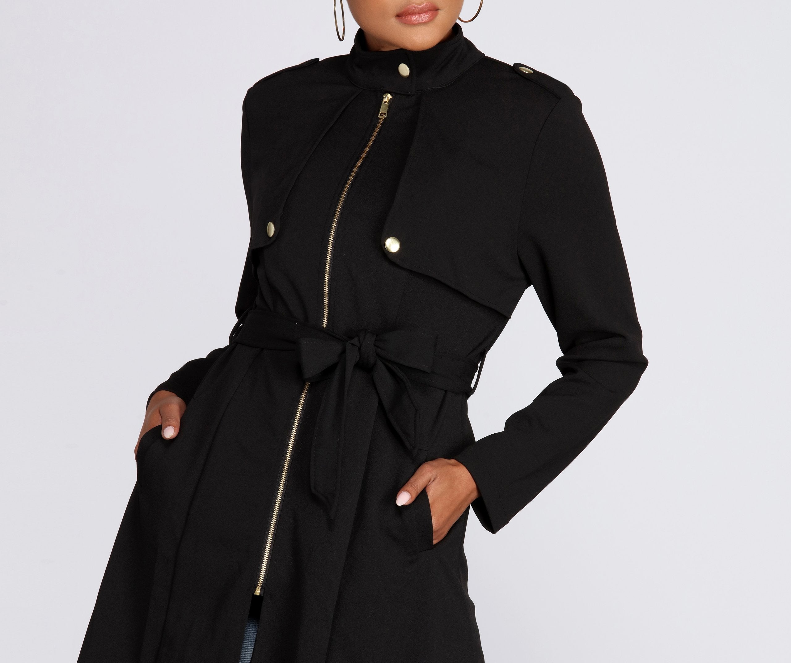Feminine Flare Zip Up Trench Coat - Lady Occasions