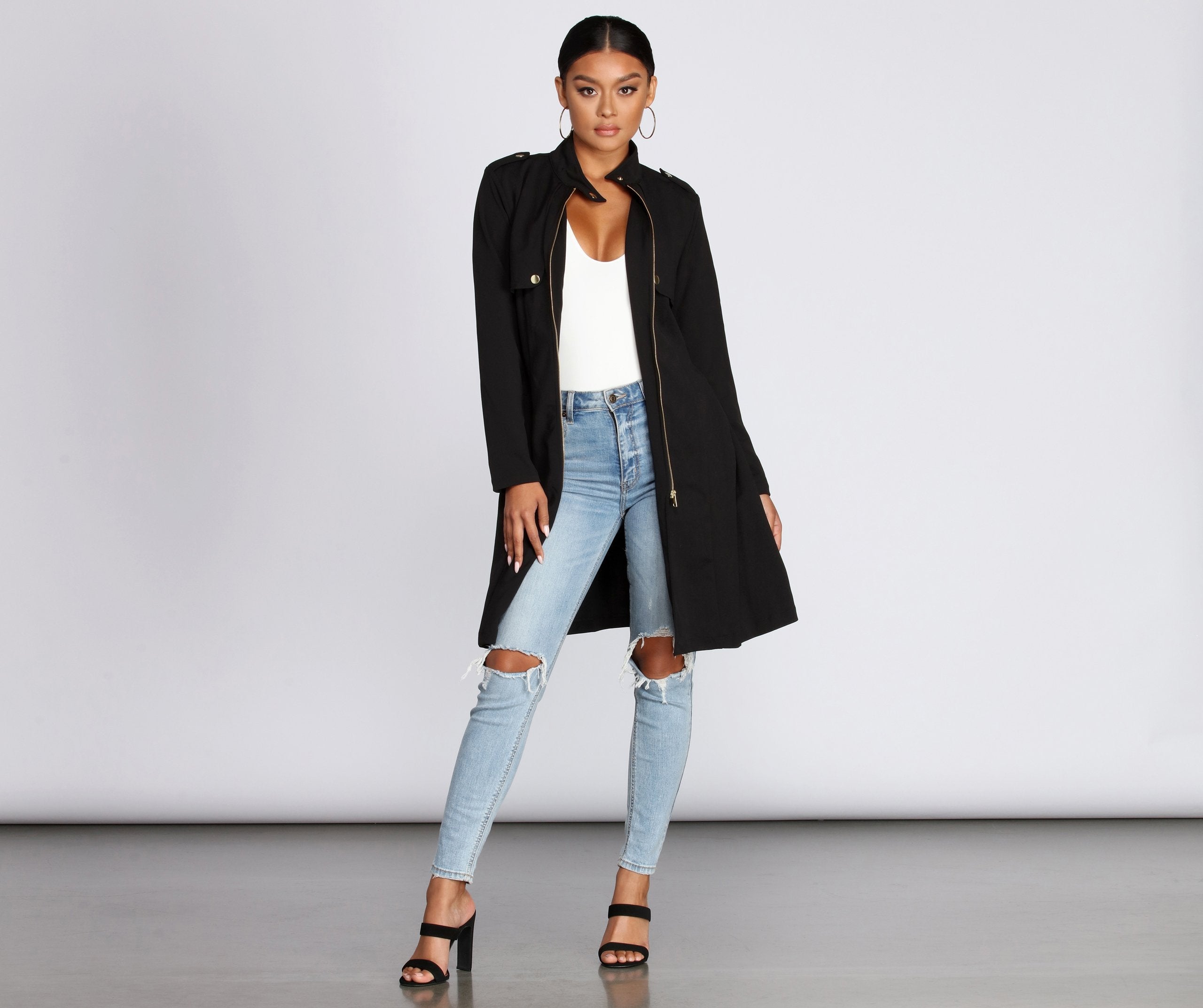 Feminine Flare Zip Up Trench Coat - Lady Occasions