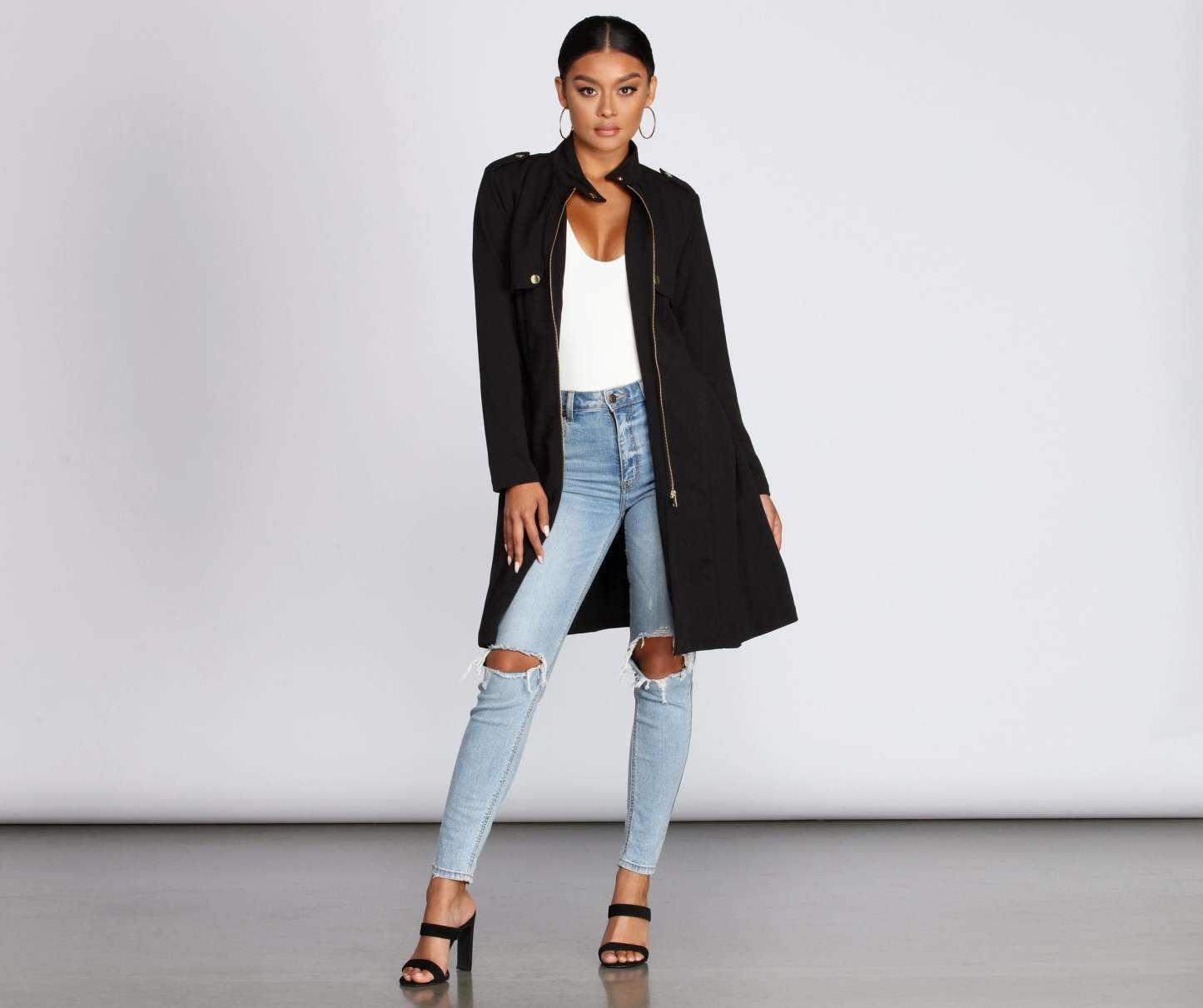 Feminine Flare Zip Up Trench Coat - Lady Occasions