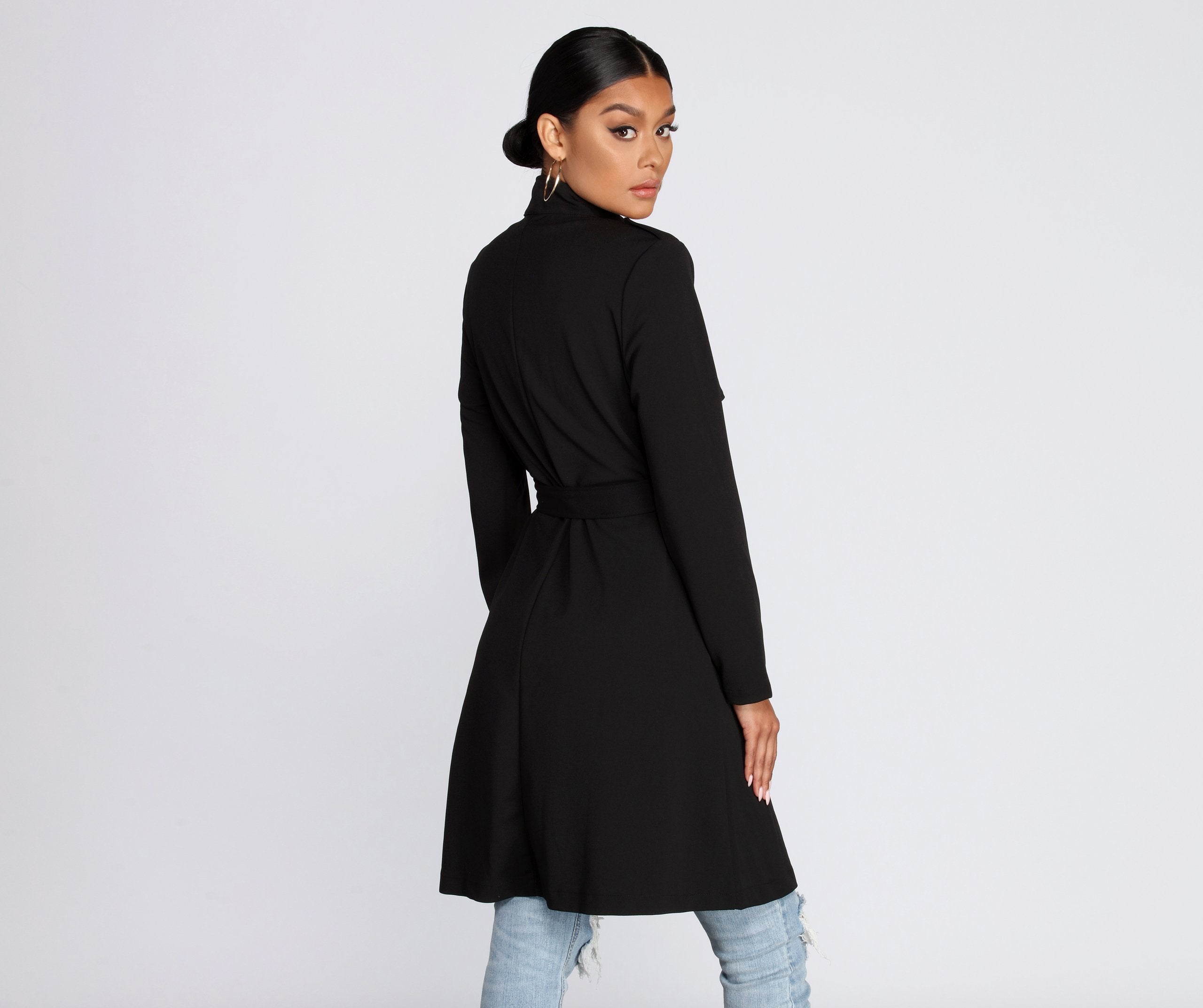 Feminine Flare Zip Up Trench Coat - Lady Occasions