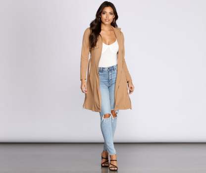 Feminine Flare Zip Up Trench Coat - Lady Occasions