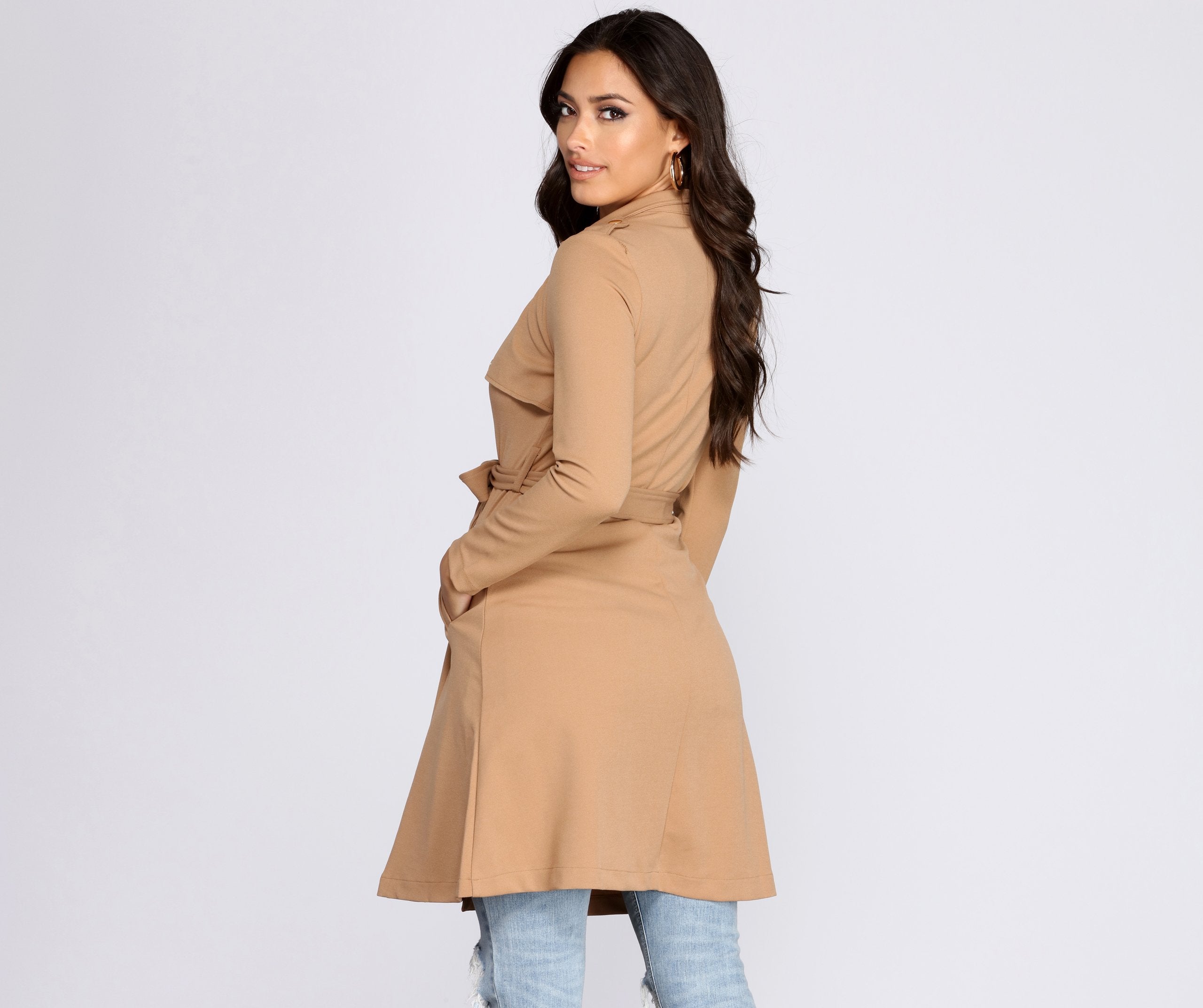 Feminine Flare Zip Up Trench Coat - Lady Occasions
