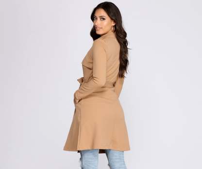 Feminine Flare Zip Up Trench Coat - Lady Occasions
