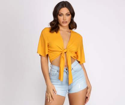 Go With The Flow Tie Front Top - Lady Occasions