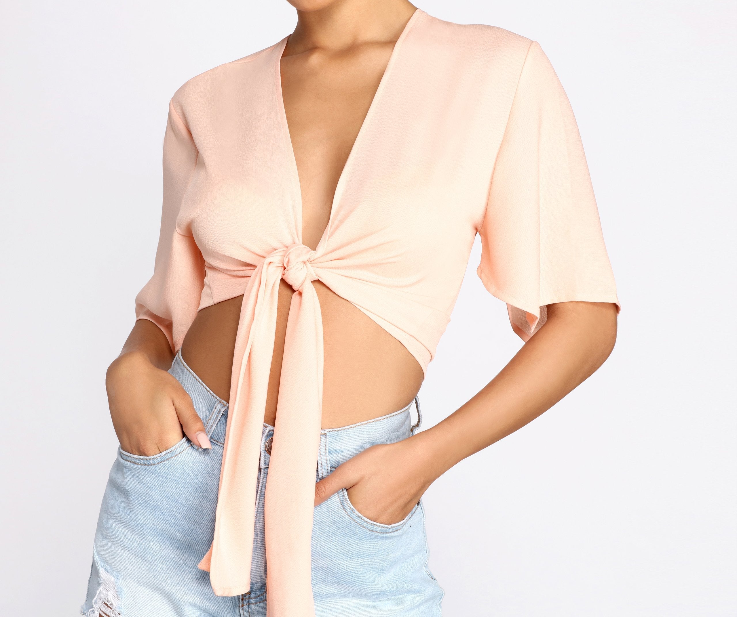Go With The Flow Tie Front Top - Lady Occasions
