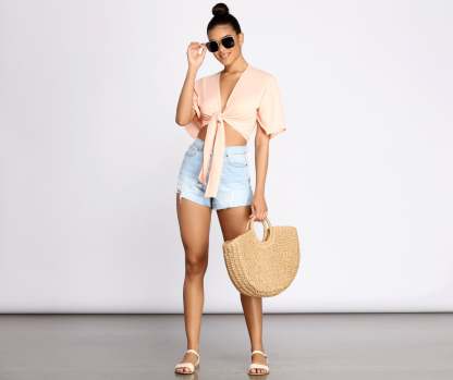Go With The Flow Tie Front Top - Lady Occasions
