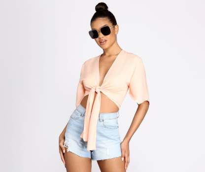 Go With The Flow Tie Front Top - Lady Occasions
