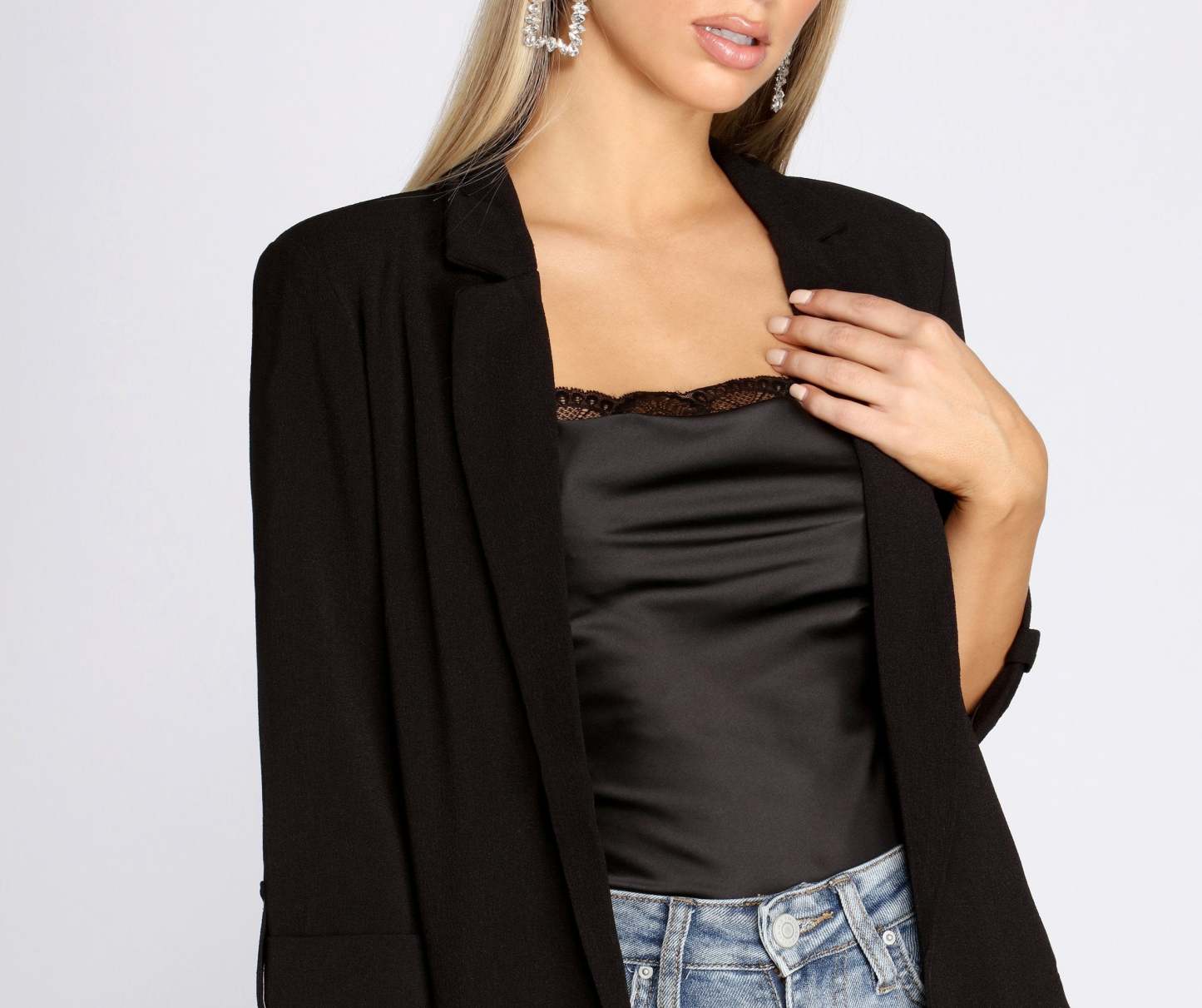 Over-Sized Woven Boyfriend Blazer - Lady Occasions