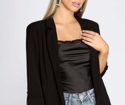 Over-Sized Woven Boyfriend Blazer - Lady Occasions