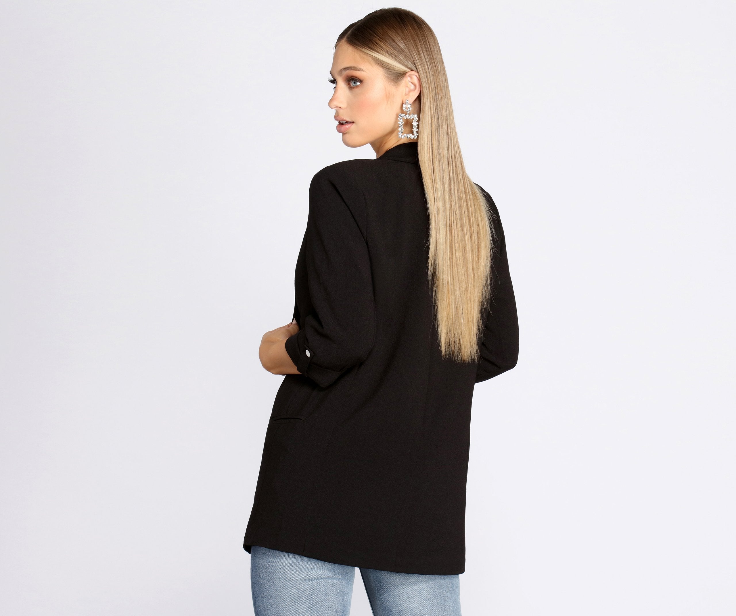 Over-Sized Woven Boyfriend Blazer - Lady Occasions