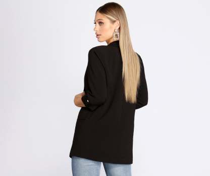 Over-Sized Woven Boyfriend Blazer - Lady Occasions