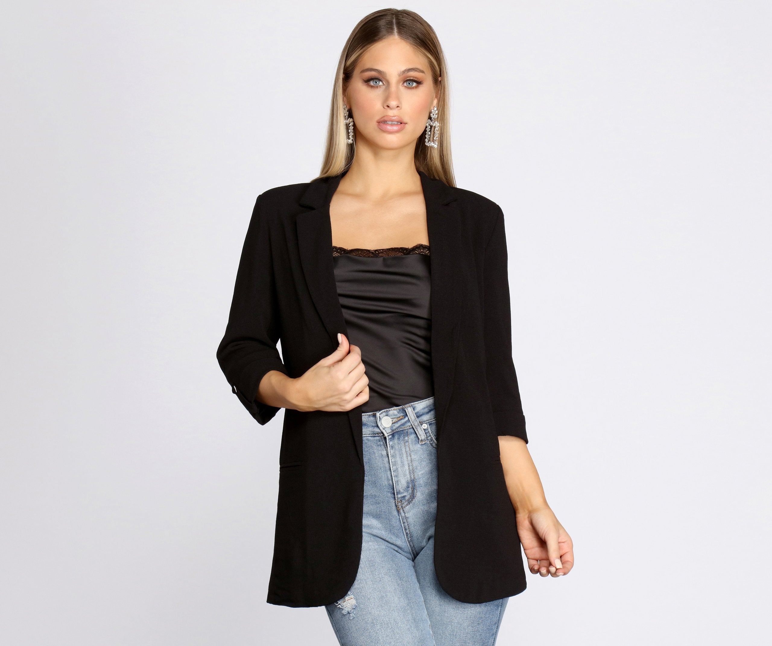 Over-Sized Woven Boyfriend Blazer - Lady Occasions