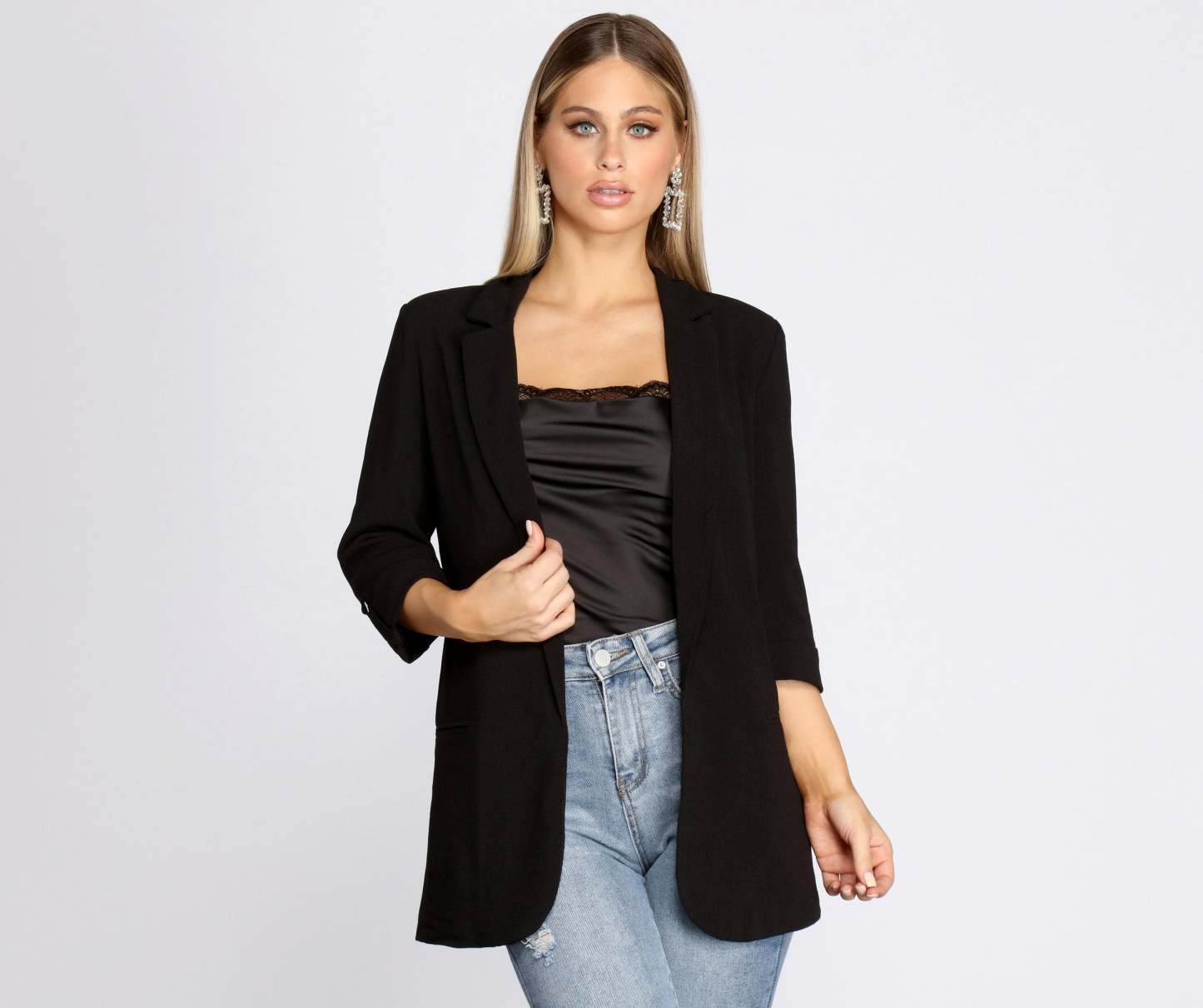 Over-Sized Woven Boyfriend Blazer - Lady Occasions