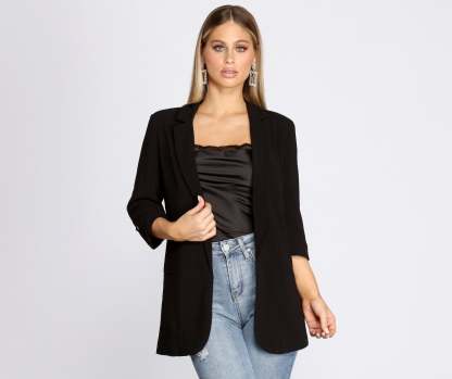 Over-Sized Woven Boyfriend Blazer - Lady Occasions