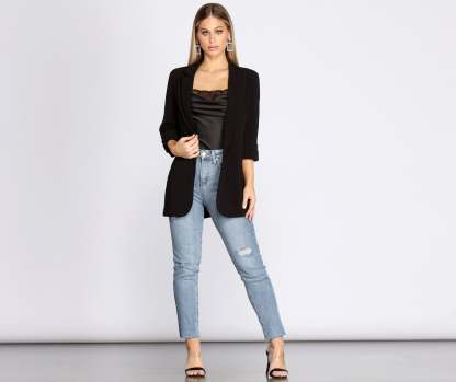 Over-Sized Woven Boyfriend Blazer - Lady Occasions