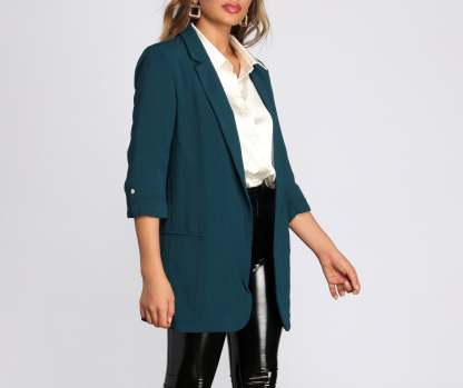 Over-Sized Woven Boyfriend Blazer - Lady Occasions