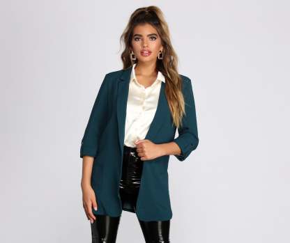 Over-Sized Woven Boyfriend Blazer - Lady Occasions