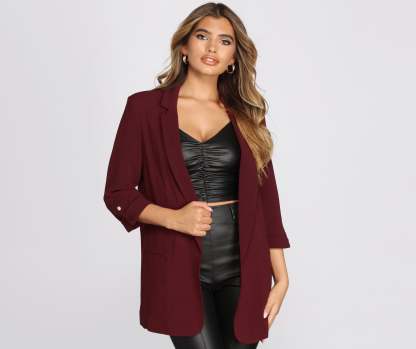 Over-Sized Woven Boyfriend Blazer - Lady Occasions
