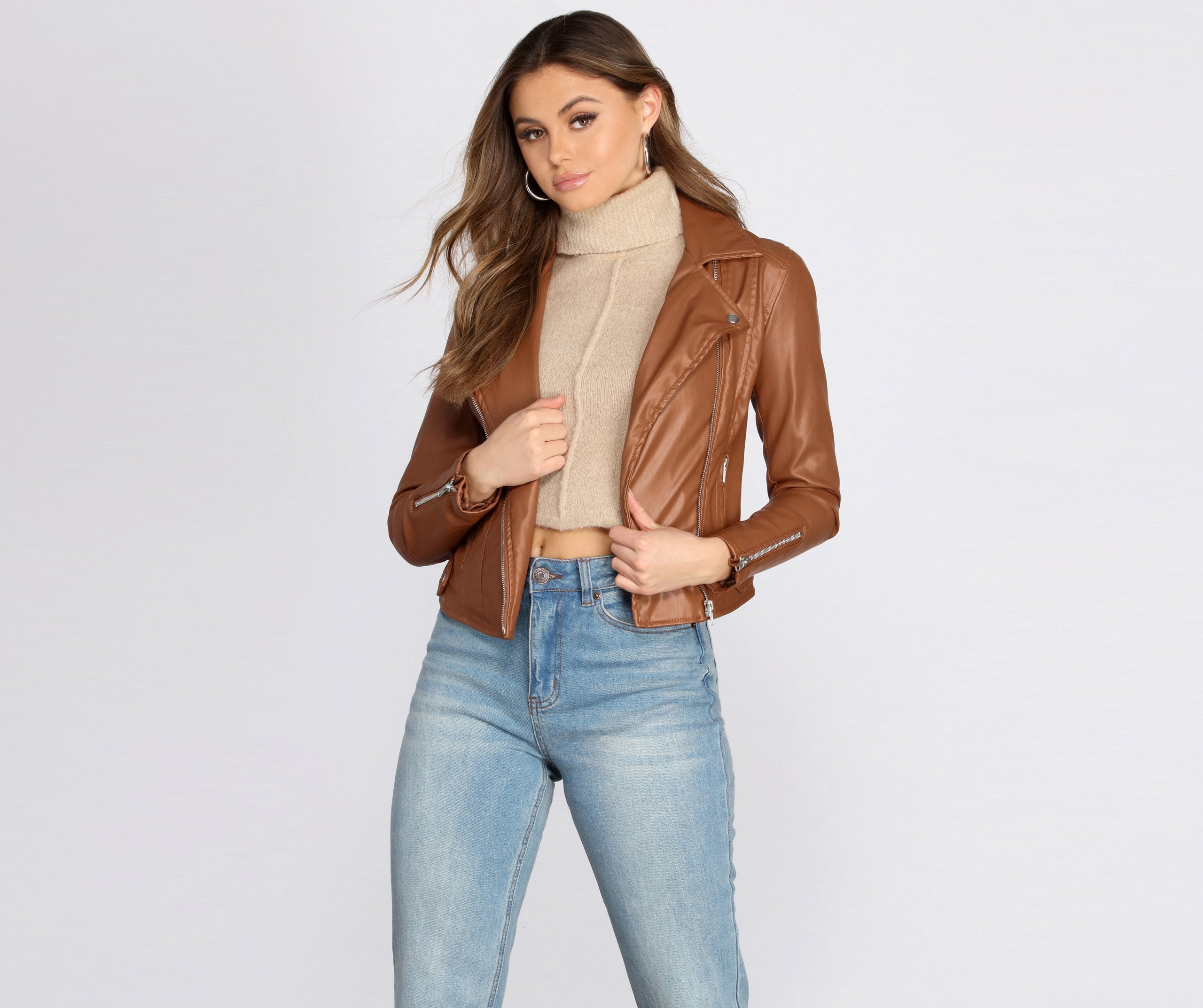 Kick It Up A Notch Faux Leather Moto Jacket - Lady Occasions