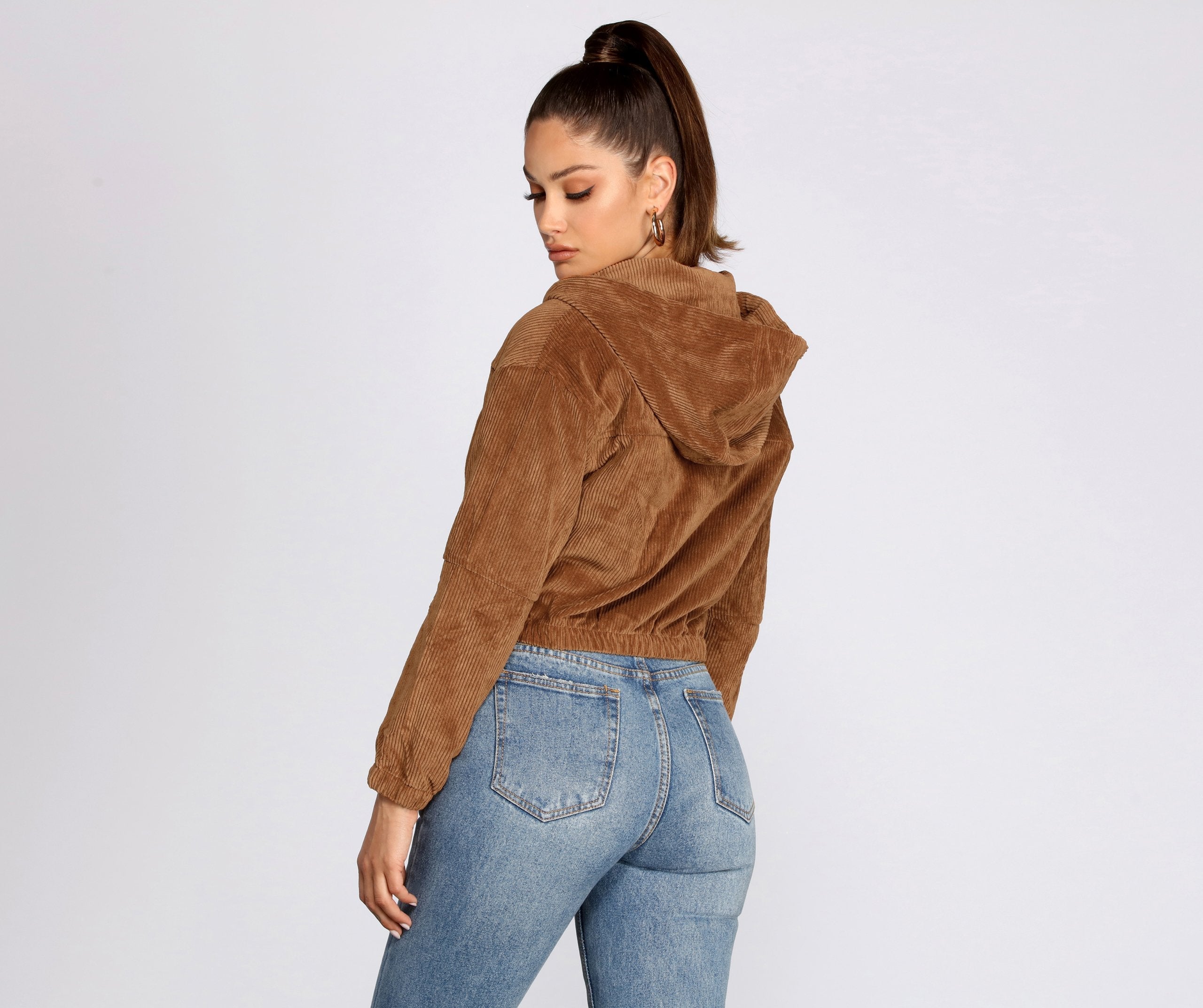 Downtown Doll Cropped Corduroy Bomber Jacket - Lady Occasions