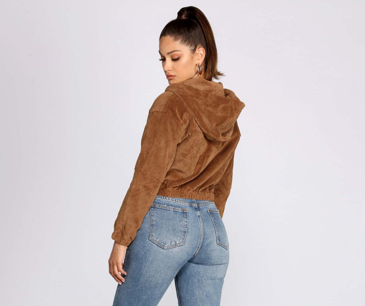 Downtown Doll Cropped Corduroy Bomber Jacket - Lady Occasions