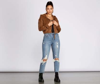 Downtown Doll Cropped Corduroy Bomber Jacket - Lady Occasions