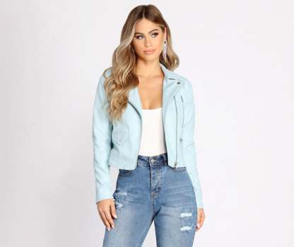 Edgy Chic Faux Leather Moto Jacket - Lady Occasions