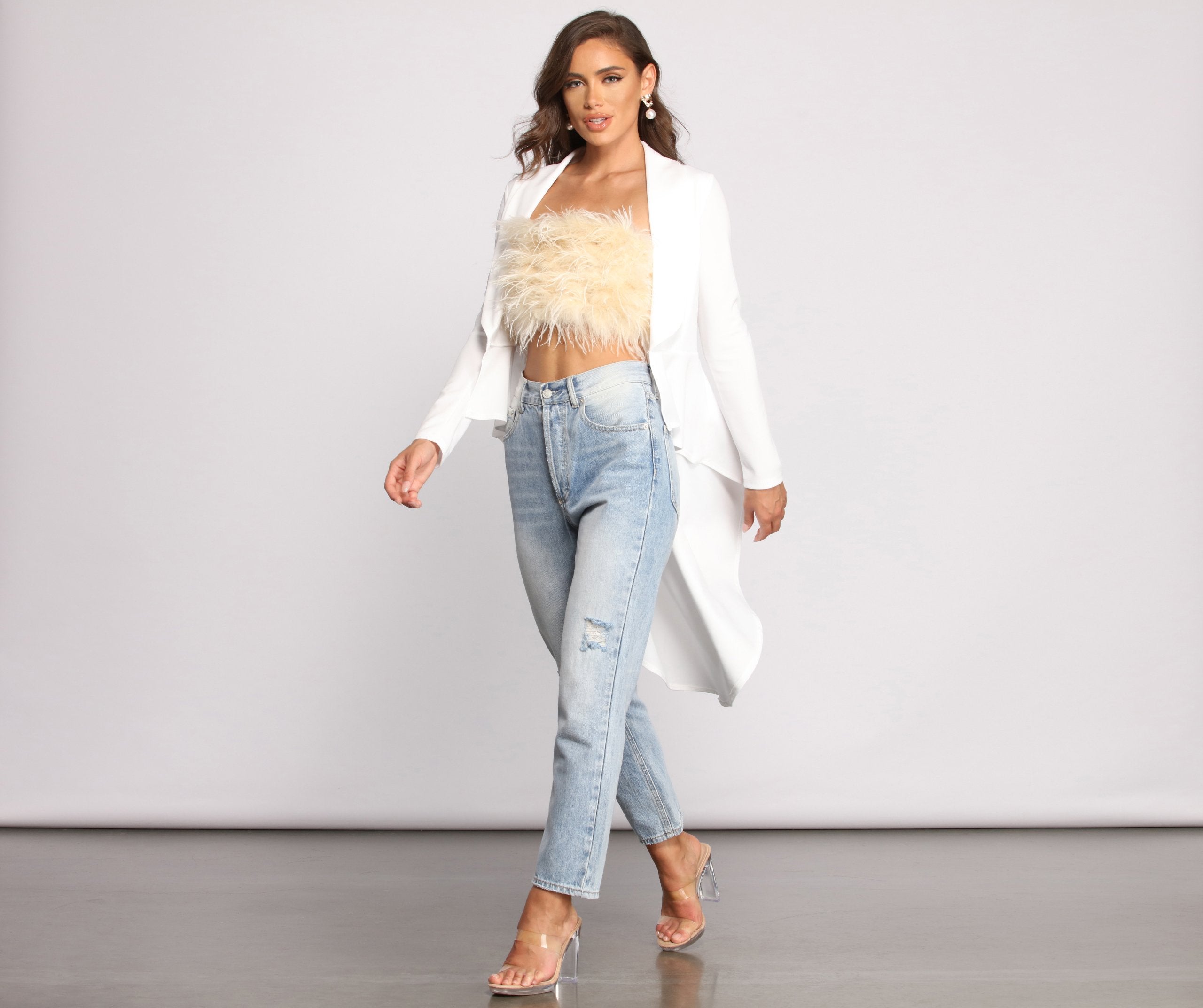 First In Class Peplum High Low Jacket - Lady Occasions