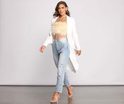 First In Class Peplum High Low Jacket - Lady Occasions