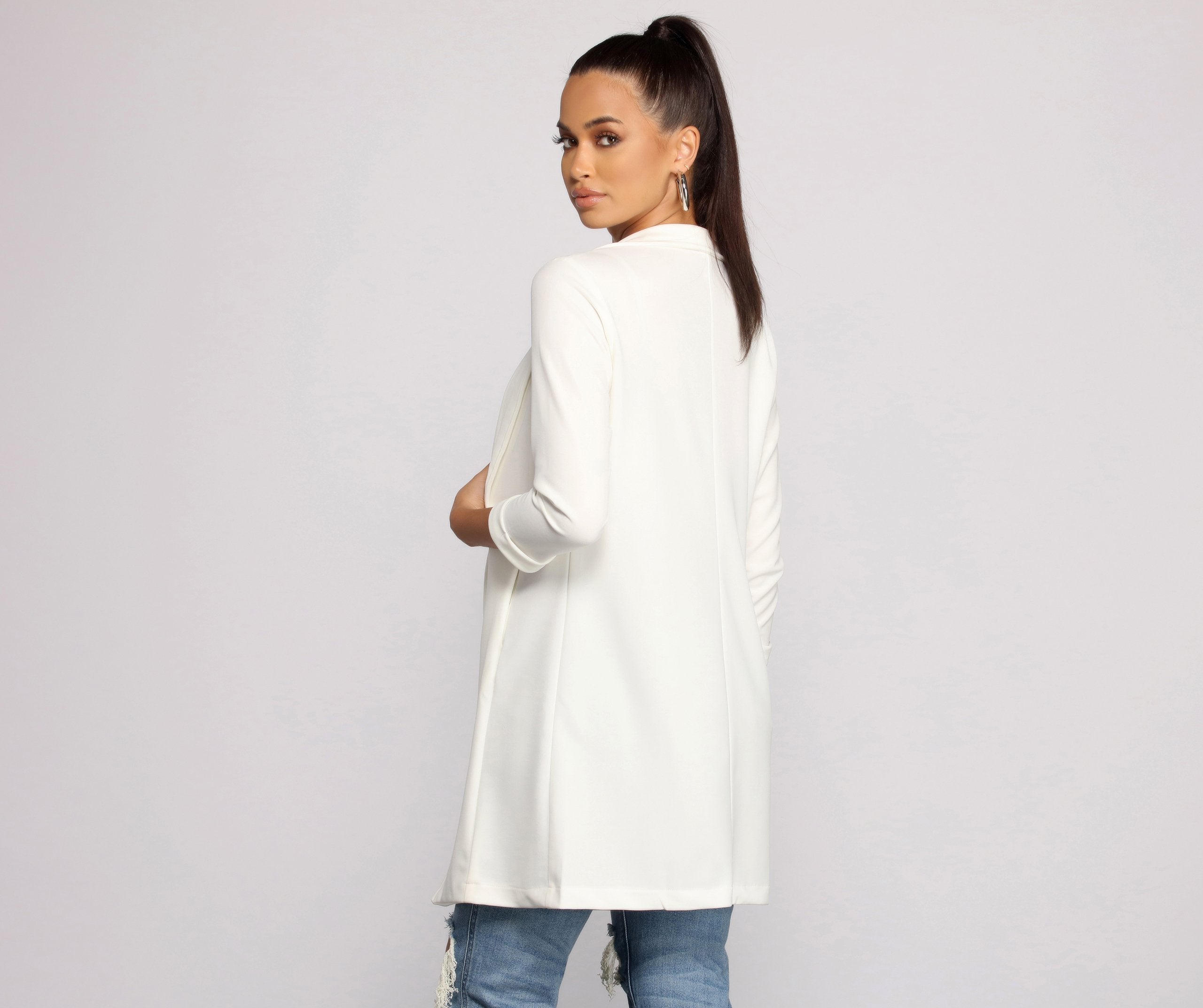 Level Up Long Line Crepe Blazer - Lady Occasions