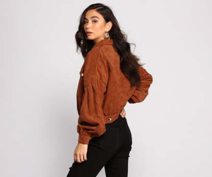 Casually Cute Button-Front Corduroy Jacket - Lady Occasions