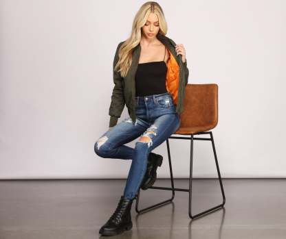 Edgy Chic Bomber Jacket - Lady Occasions