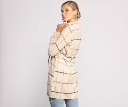 Poised in Plaid Belted Shacket - Lady Occasions