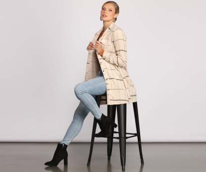 Poised in Plaid Belted Shacket - Lady Occasions