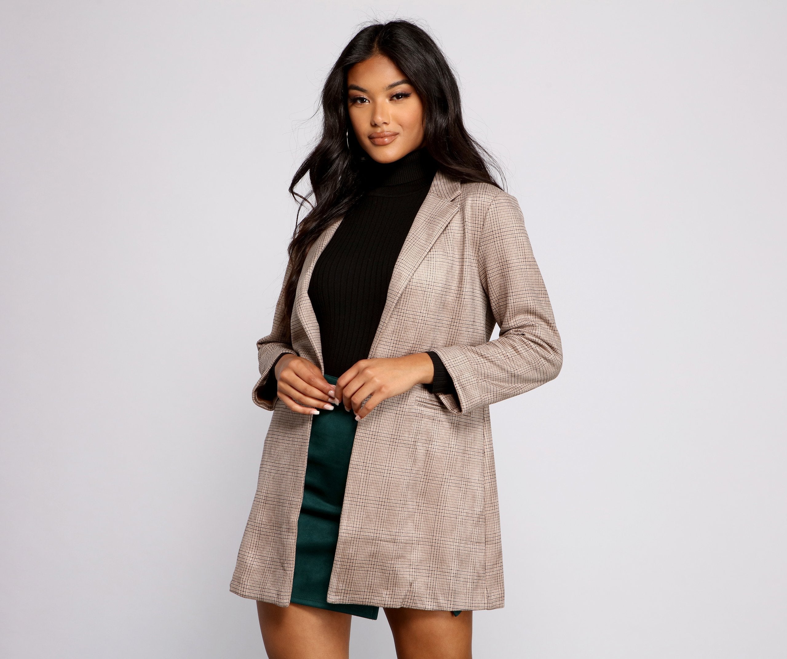 Preppy Plaid Faux Suede Blazer - Lady Occasions