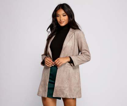 Preppy Plaid Faux Suede Blazer - Lady Occasions