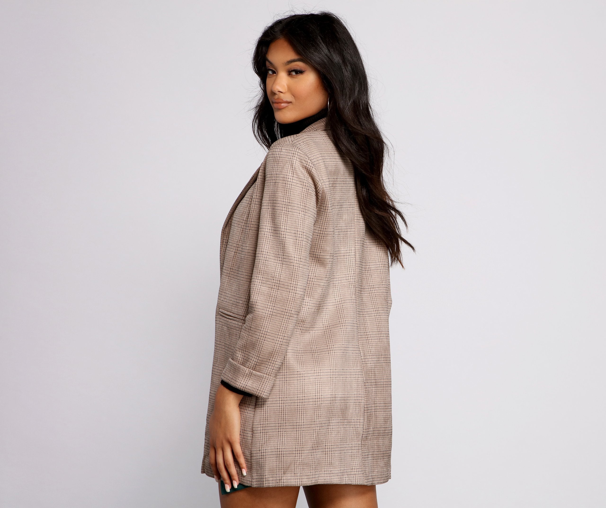 Preppy Plaid Faux Suede Blazer - Lady Occasions