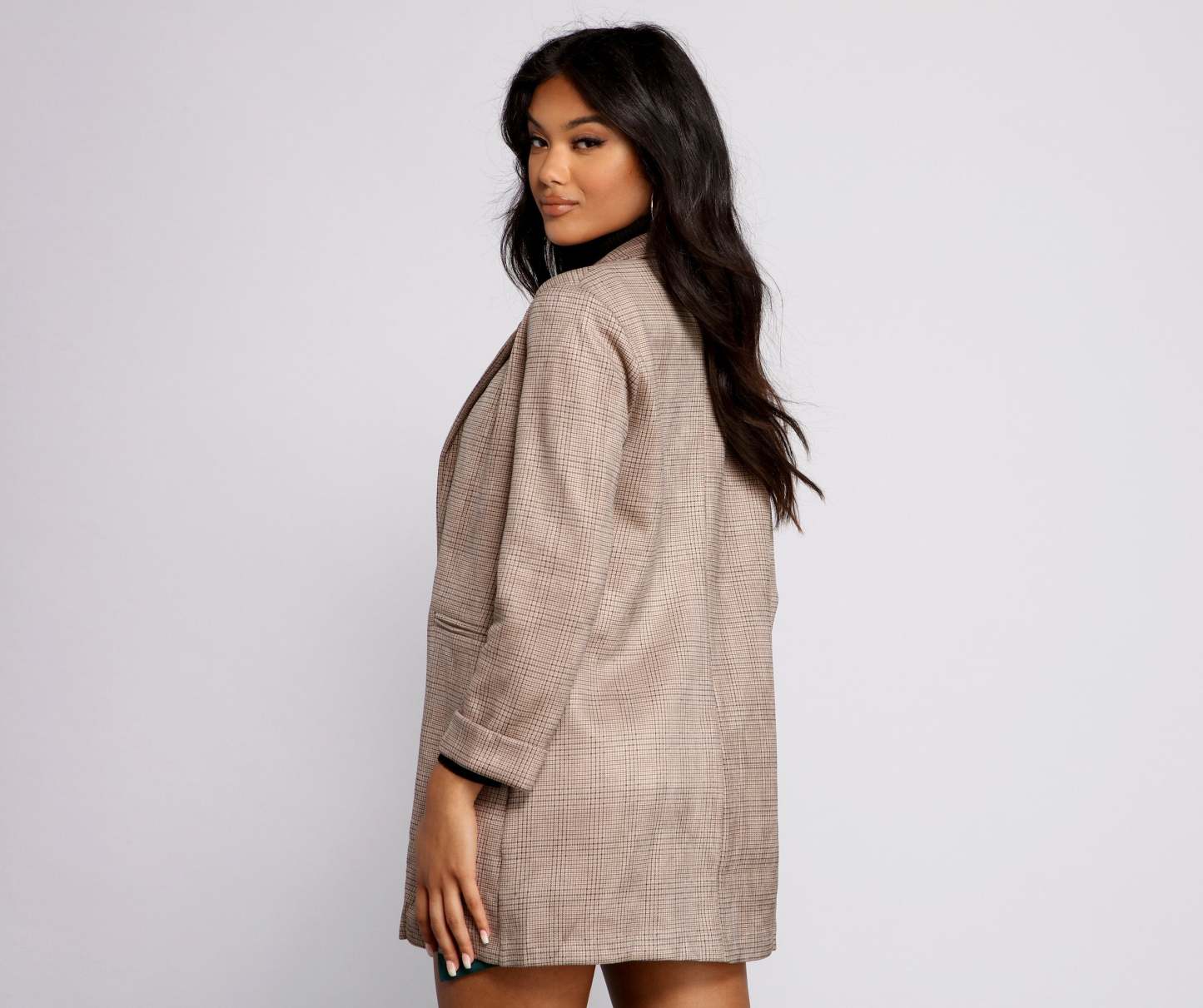 Preppy Plaid Faux Suede Blazer - Lady Occasions