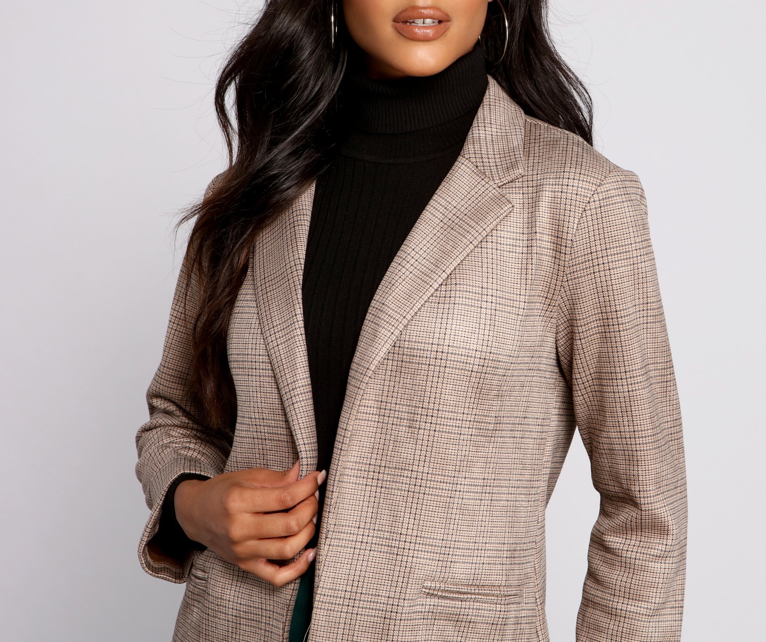 Preppy Plaid Faux Suede Blazer - Lady Occasions