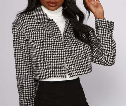 Trend Alert Houndstooth Cropped Jacket - Lady Occasions