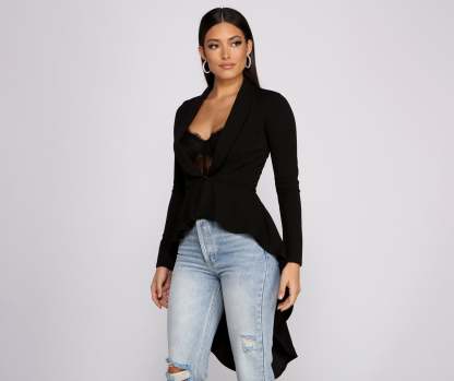 First In Class Peplum High Low Jacket - Lady Occasions