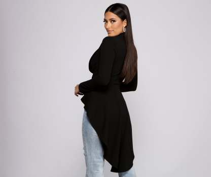 First In Class Peplum High Low Jacket - Lady Occasions